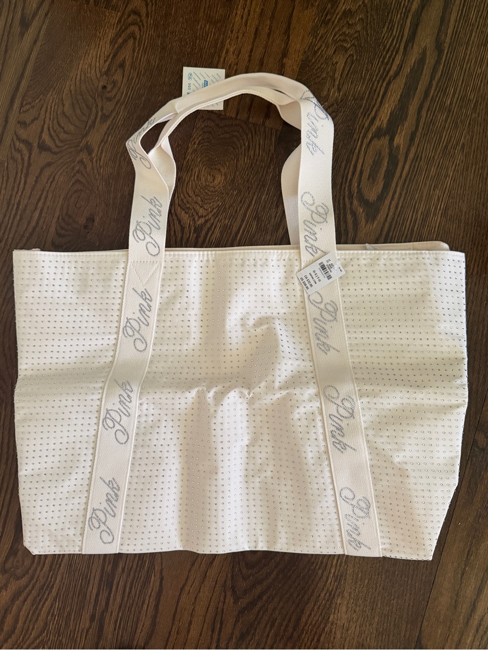 PINK Victoria's Secret Brand Off-White/Cream Rhinestone Tote Bag